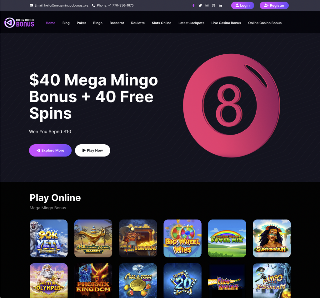 Bingo, games or slots site